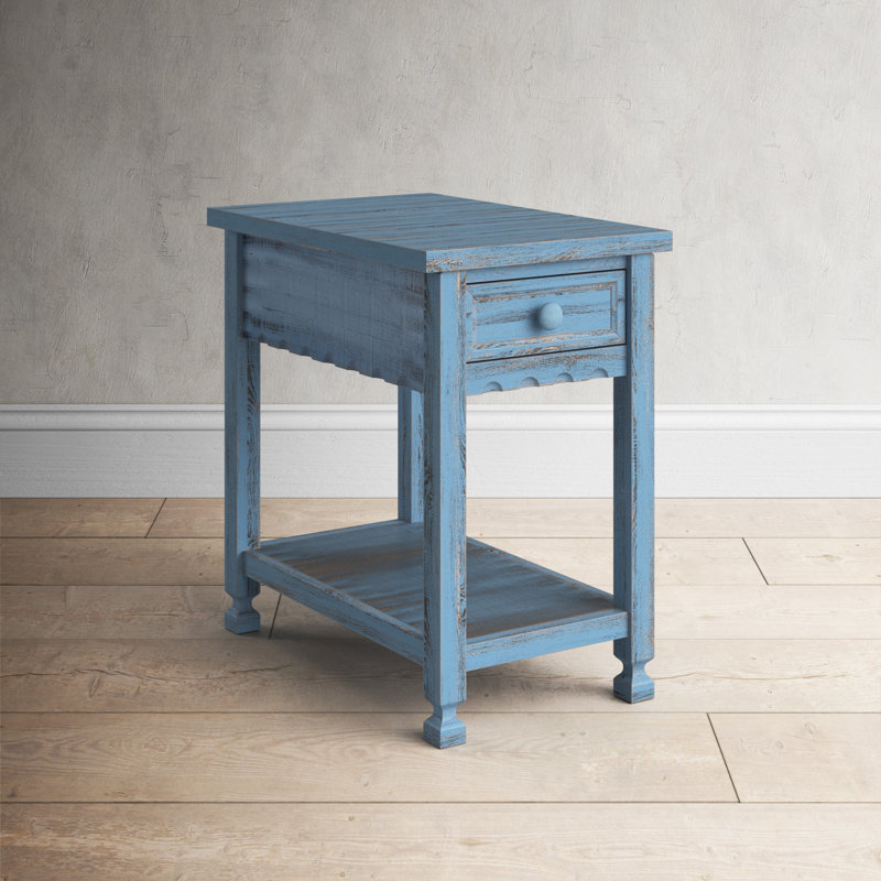 Table de bout en bois avec rangement Brigid, bleu