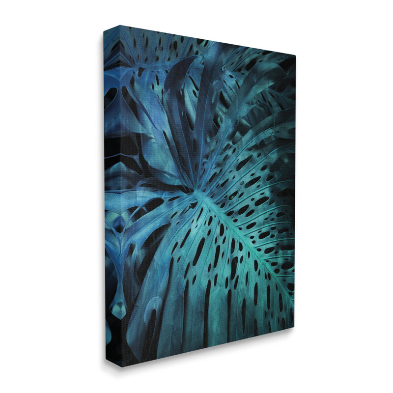Feuilles de palmier tropicales bleues, Toile tendue, H 20 po x l 16 po