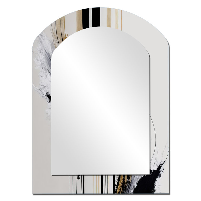 Golden Minimalist Abstract II - Abstract Arch Unique Wall Mirror, Modern Asymmetrical Mirror, Printed Metal Art, 43" x 33"