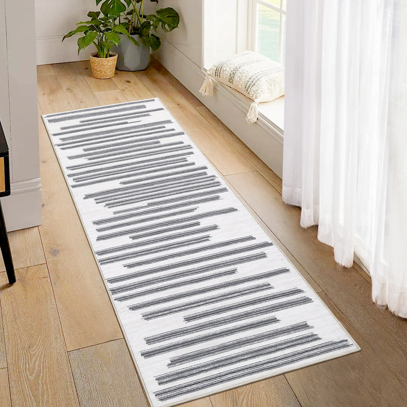 Lothair Washable Striped Indoor Rug, Runner 2' x 6’