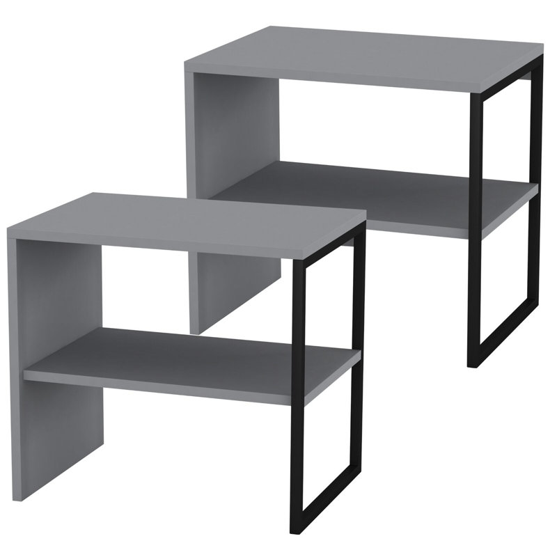 Rahki 40cm W Steel Bedside Table, Grey, Set of 2