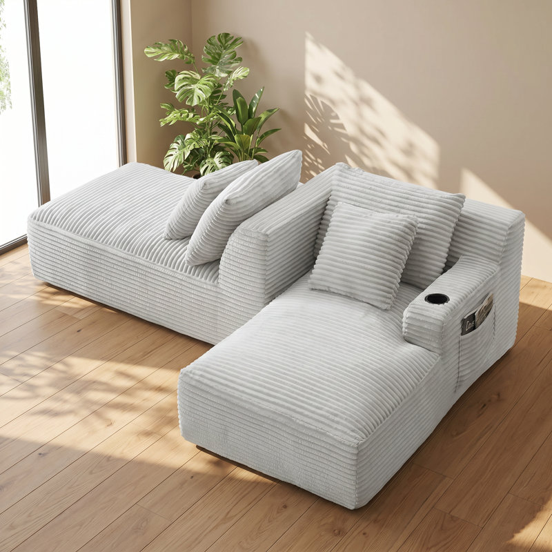 Normicore 70.9" W x 61.8" D x 33.9" H Corduroy Double Chaise Lounge, Symmetrical, Gray Corduroy