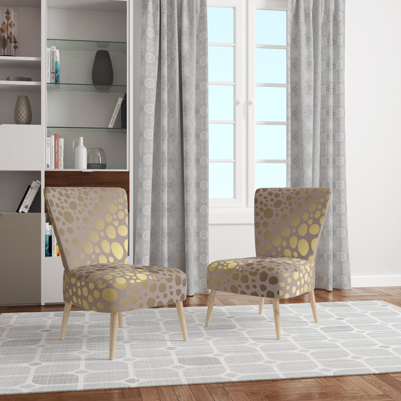 Upholstered Floral Side Chair - Modern floral Accent Chair, Geometric Beige/Gold Polyester Blend