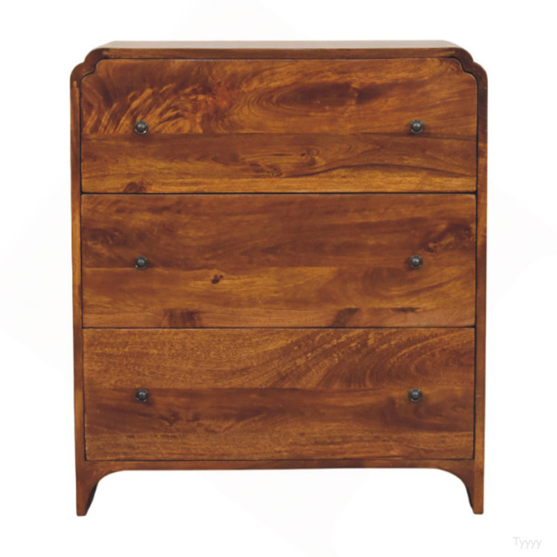 Commode Newton en bois massif, 3 tiroirs, châtaignier, brun