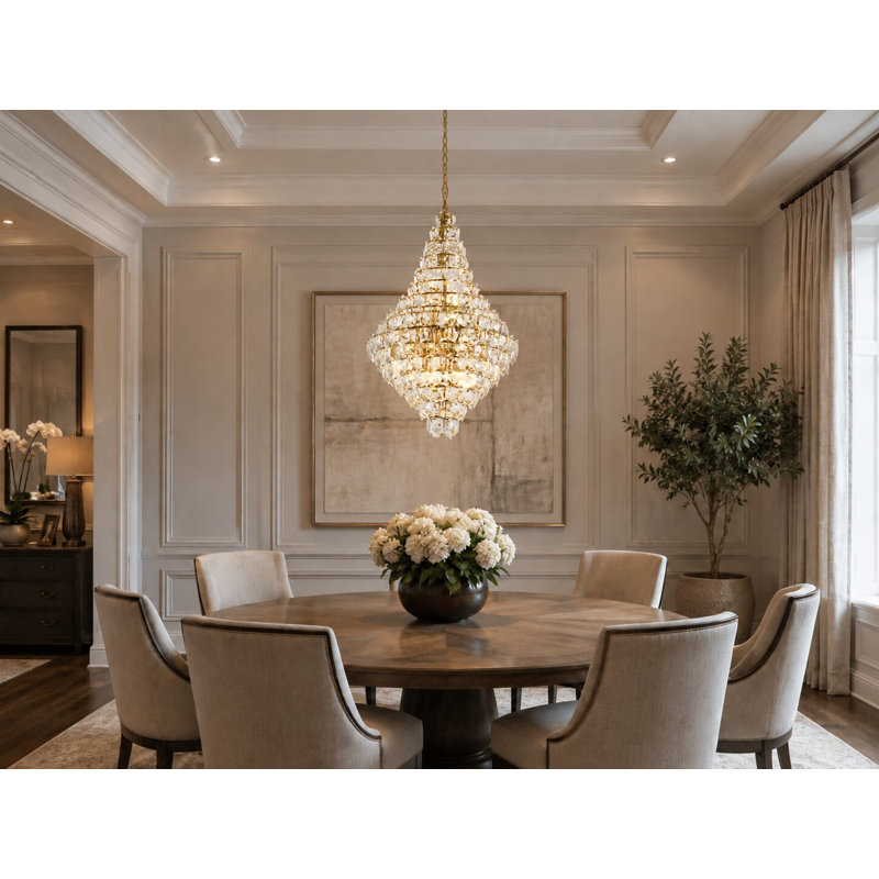 Lustre 27 lumières avec cristaux transparents suspendus, Laiton