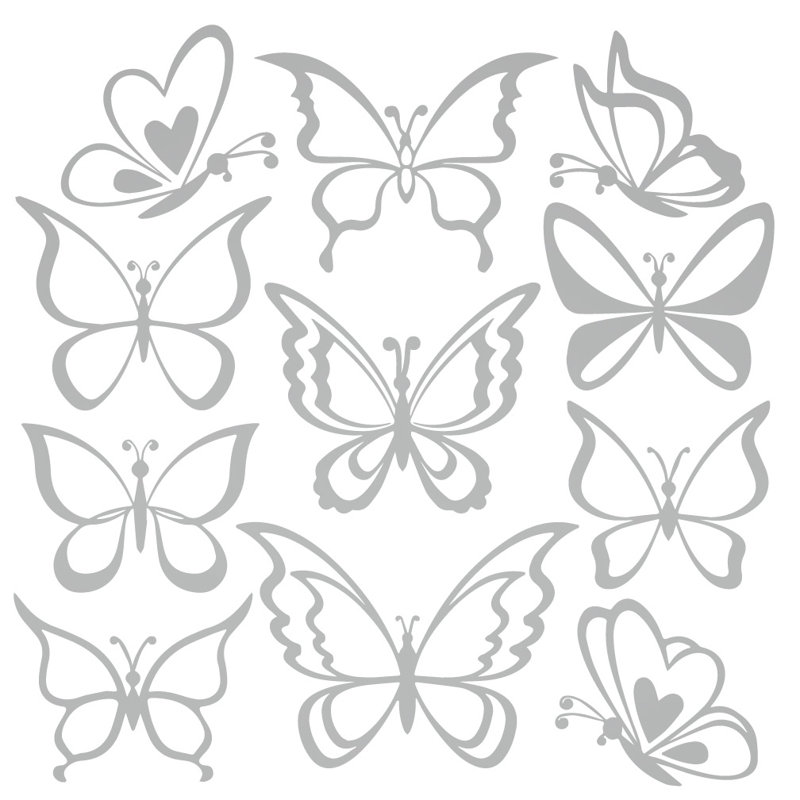 Adhésif décoratif papillon, Argent, H 55 po x l 58 po x P 0,01 po