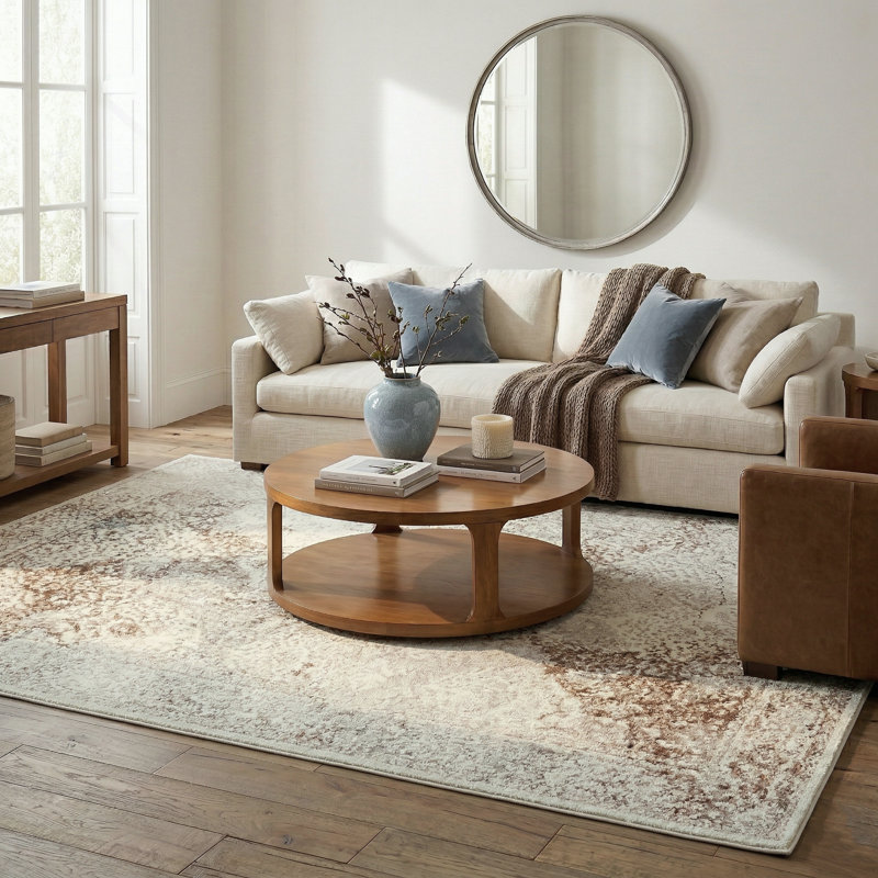 Helsley Performance Transitional Traditional Beige/Ivory Oriental Rug, Rectangle 7'5" x 9'5"