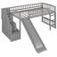 Lit mezzanine pour lit simple avec deux tiroirs et glissière convertible, gris, espace maximisé, structure en bois de pin, garde-corps pleine longueur, convient aux matériaux gris de 6 ans et plus, sans sommier-124719611