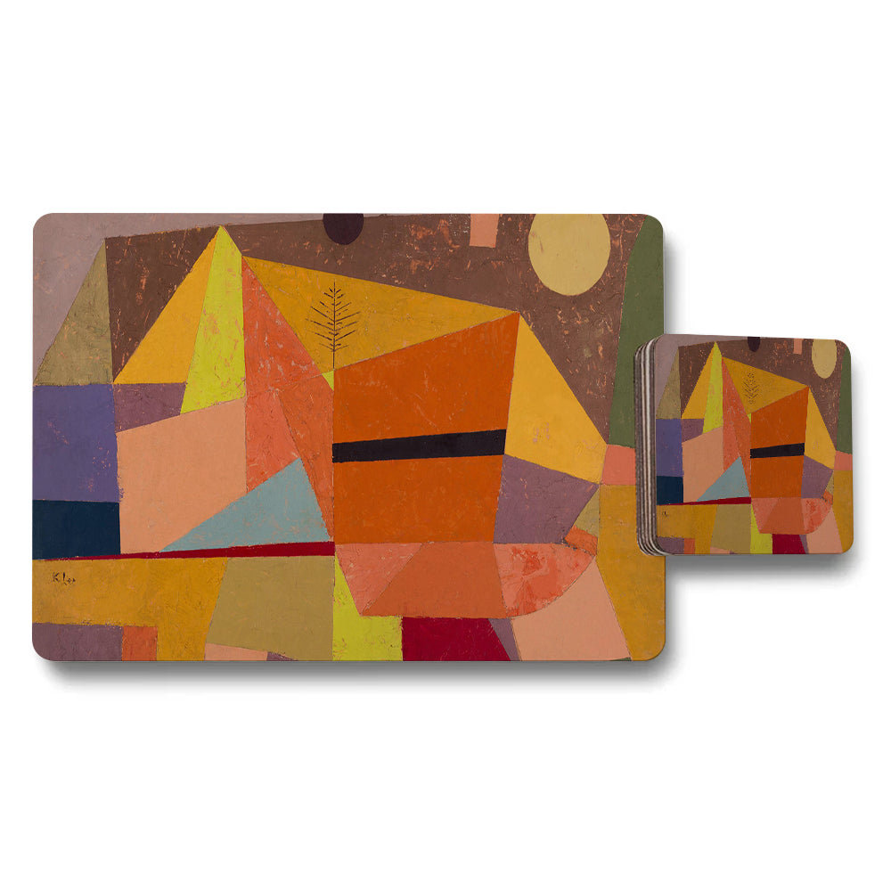 Geometric Abstract Placemats And Coaster Set In Warm Earth Tones
