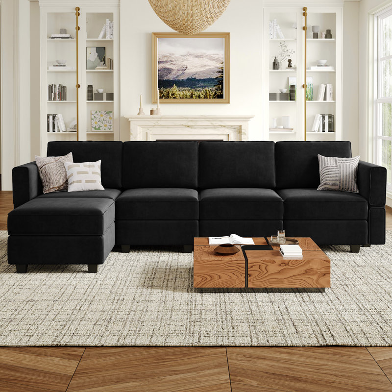 Nairoby 116.6'' Wide L Shaped Modular Sectional Sofa Apartment Livingroom Couch 6-Pieces 4-Seat Sofa with Storage Ottoman