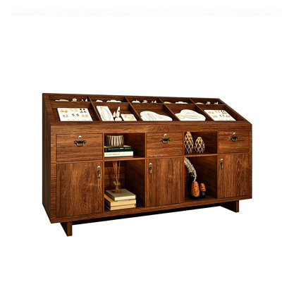 Armoire de présentation et de rangement de bijoux 78,74 po en bois massif brun foncé