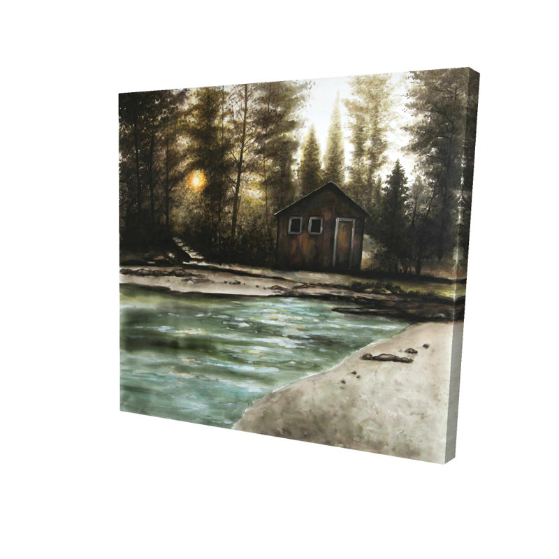 Cabane dans la forêt, toile brune rustique | Décoration homme des cavernes