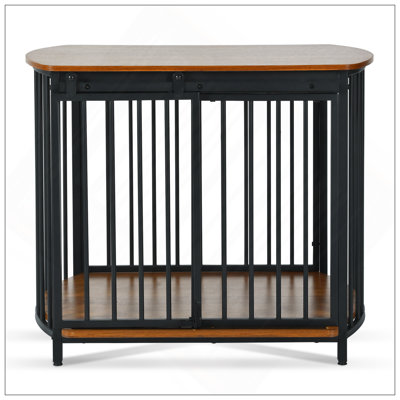 Modern Wooden Dog Crate End Table With Double-Doors, Durable And Stylish Indoor Kennel For Small And Medium Dogs