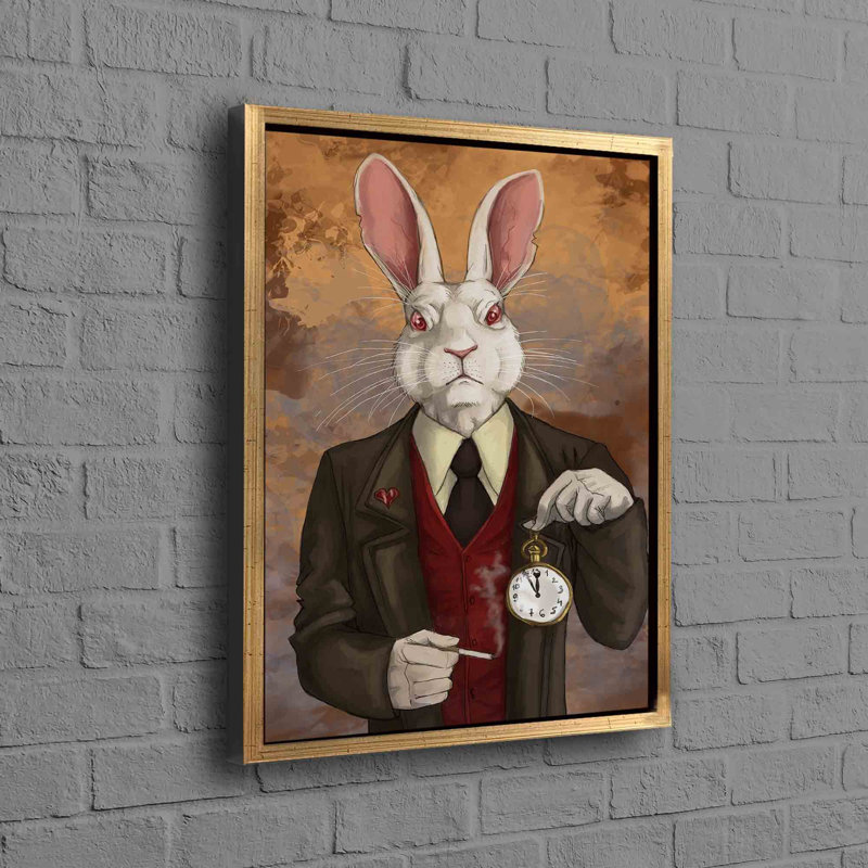 Mr. Rabbit Abstract Alice in Wonderland Art Canvas Featuring Rabbit Wall Art in Modern Poster Style for a Touch of Luxury