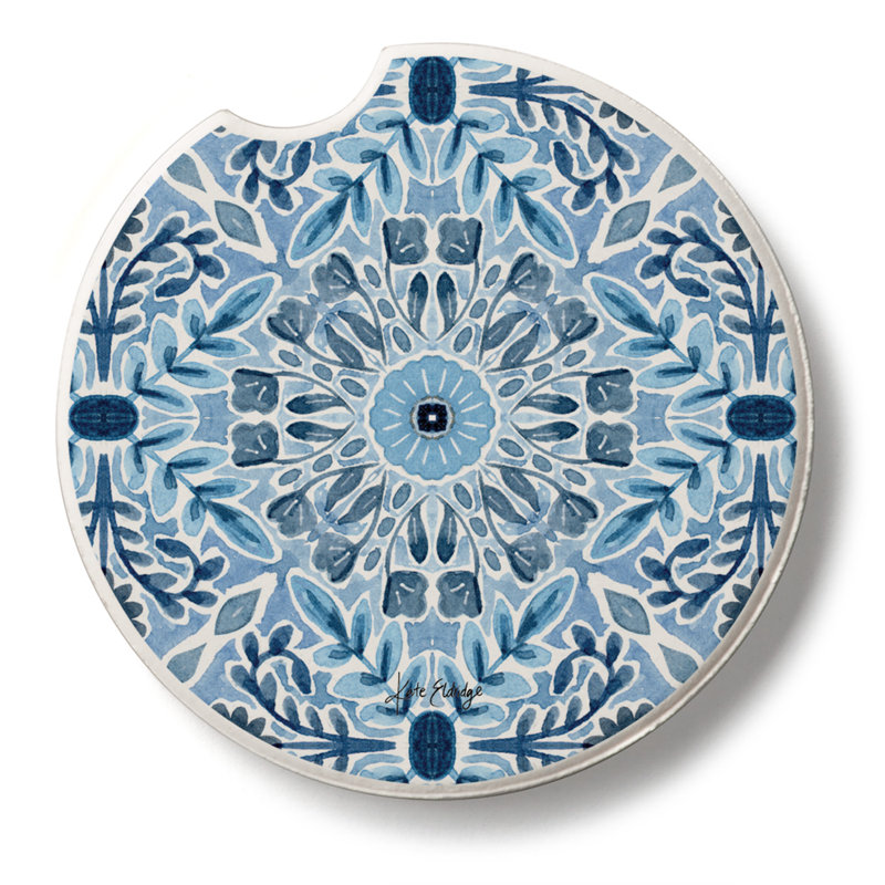 Floral Tile Pattern Single Absorbent Stone Car Coaster