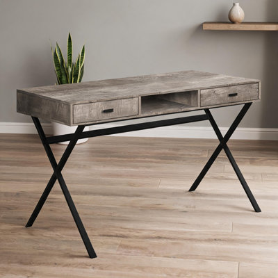 Bureau d'ordinateur X-Design avec deux tiroirs et tablette ouverte, 47 L, beige chaud et noir