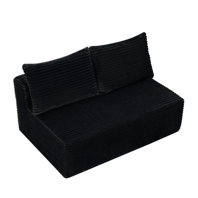 58-Inch 2 Seat Median  Longue With Plush Black Velvet, Cup Holder, Flexible Matching, Mainly For Living Room Use.
