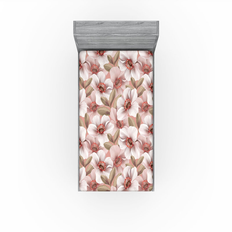 Drap-housse rustique Ambesonne, Rosé, brun clair, taupe / floral, Drap-housse simple TG