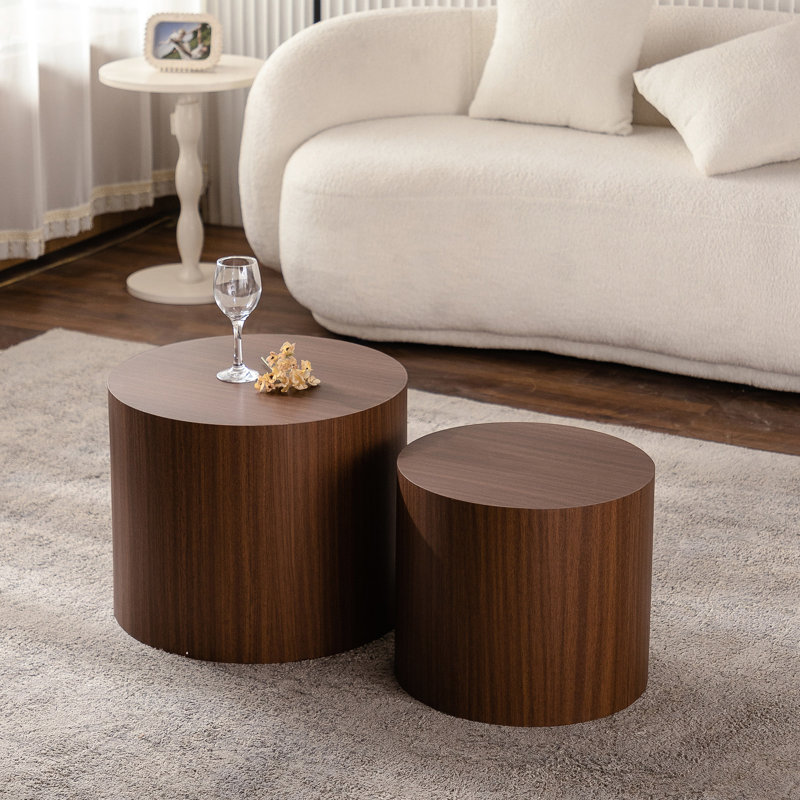 Ensemble de 2 tables basses gigognes rondes en bois pour table ronde et moderne, H 15,46 po x L 34,43 po x l 34,21 po