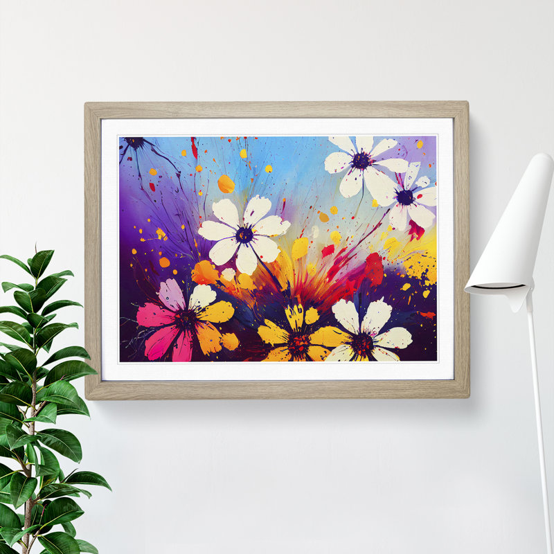 Wildflowers Splash Abstract - Framed Print, 25cm H x 34cm W x 2cm D, Oak Framed