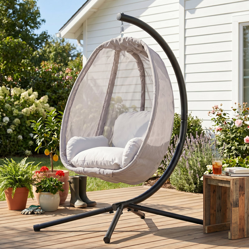 AURESTEAD Hanging Egg Chair with Stand & Plush Cushions, Purplish Grey