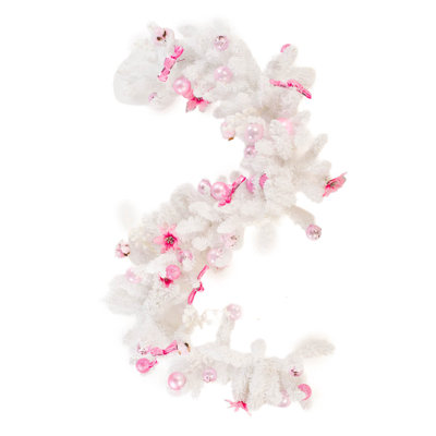 Hangable Flocked White Plastic Decorated Canaan Fir Garland