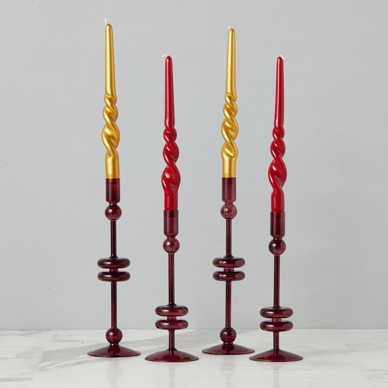 Glass Candlestick, 12" H x 4" W x 4" D, Merlot