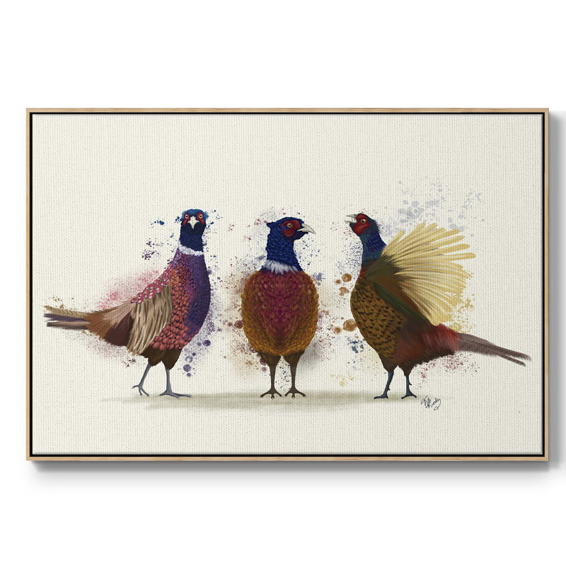 Pheasant Trio, reproduction d'art sur toile, H 27 po x l 41 po x P 2 po, Naturel