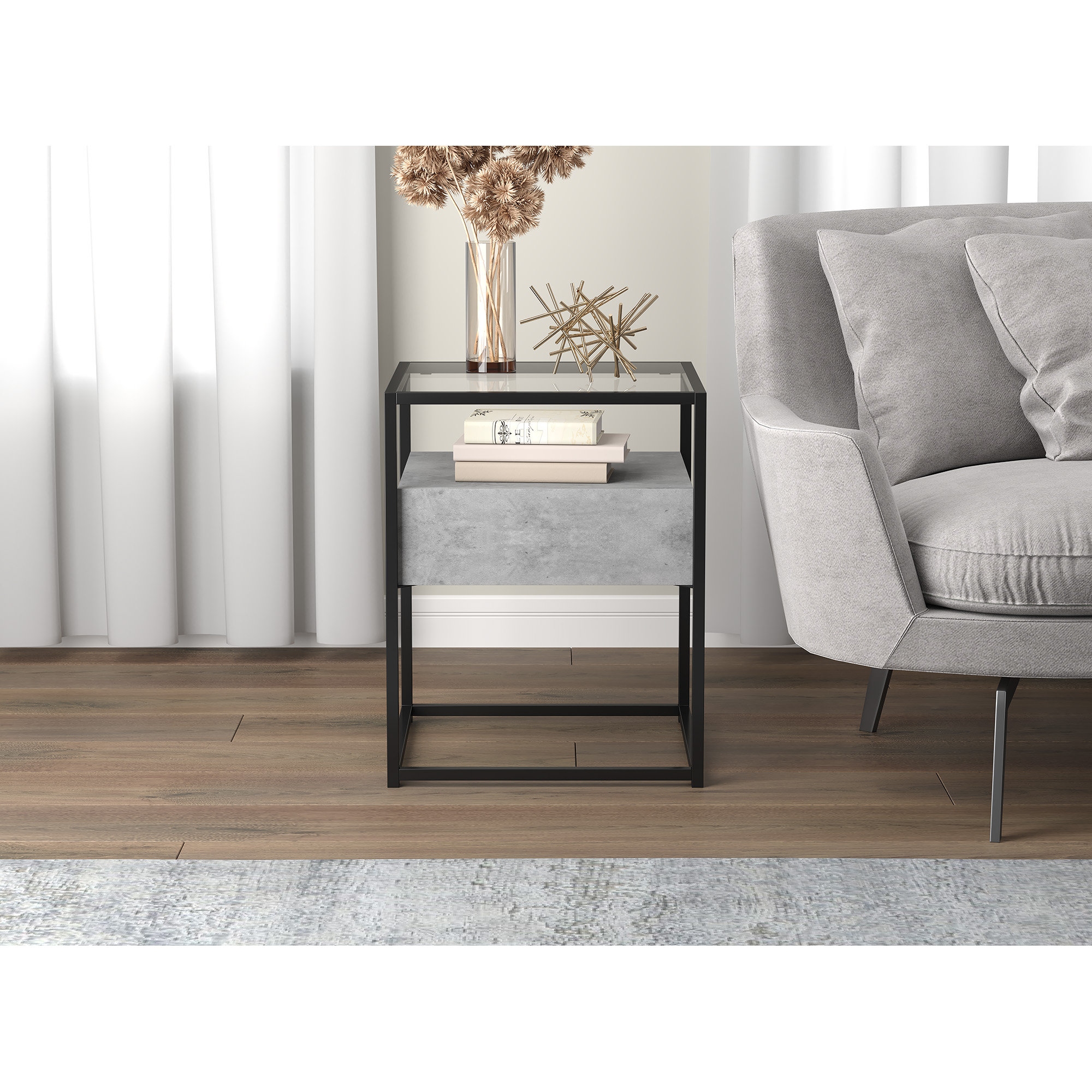 Latitude Run® Evelino Glass Top Frame End Table with Storage & Reviews
