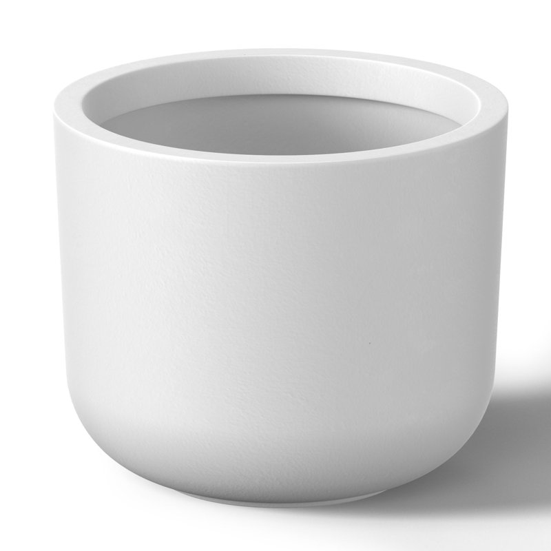 11.5 In. Small Concrete Round Planter / Pot With Drainage Holes, Crisp White