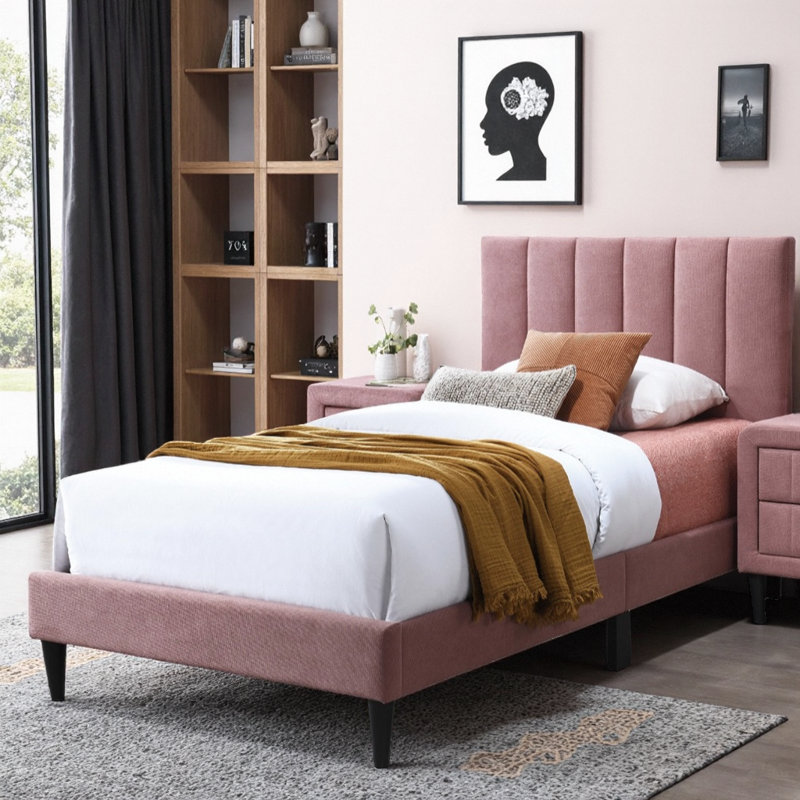 Lit de tête de lit ajustable en tissu brossé avec motif capitonné, Simple, Rose
