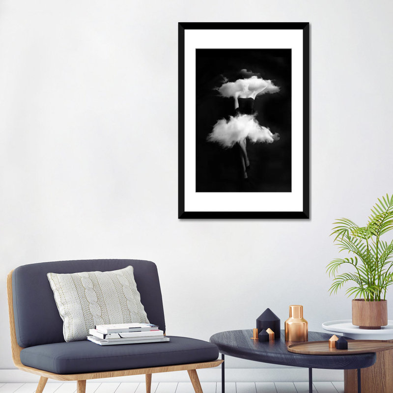 «Clouds», impression sur toile, Papier d'art encadré noir, H 24 po x l 16 po x P 1 po, Blanc