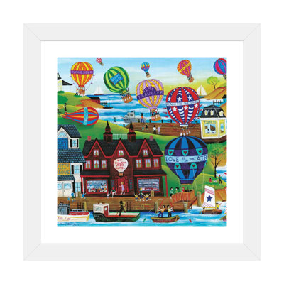 «Hot Air Balloon Seaside Village» par Cheryl Bartley - impression d'art graphique