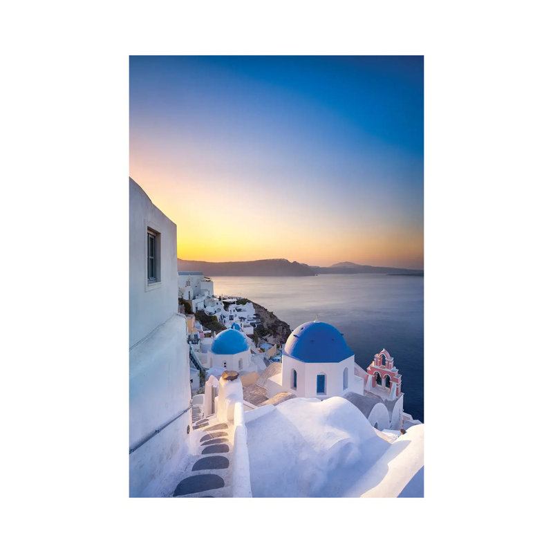 Lever de soleil sur les toits bleus à Oia, Santorini, Grèce, H 60 po x l 40po x P 1,5 po