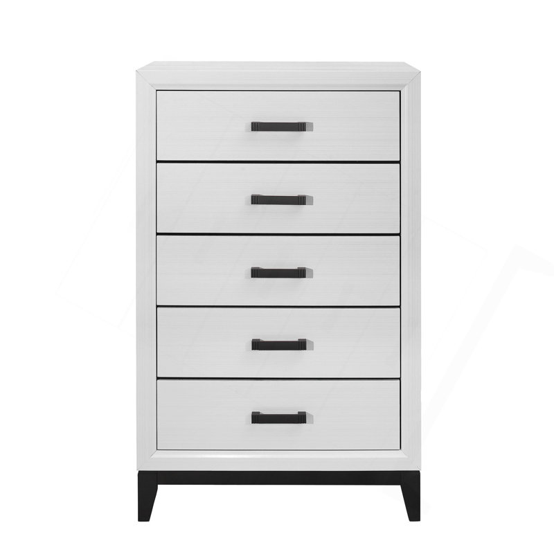 5-Drawer Modern Coastal Vertical Storage Chest, White