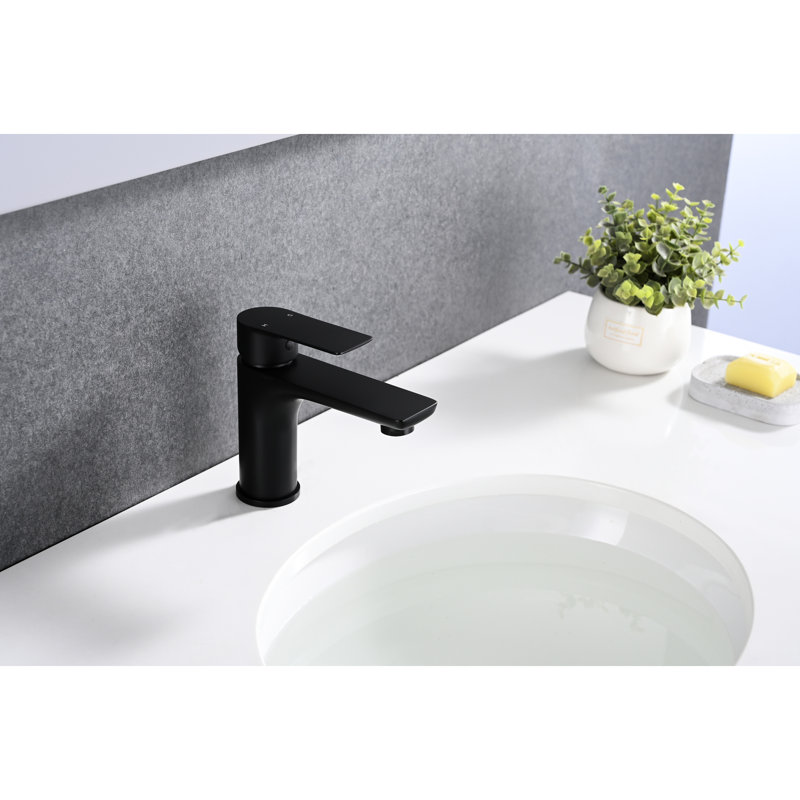 Robinet pour salle de bain, fini noir mat, poignée simple, laiton, trou, design contemporain, valve en céramique, poignée de changement d'eau chaude et froide noire, fabrication en laiton, installation de trou, moderne