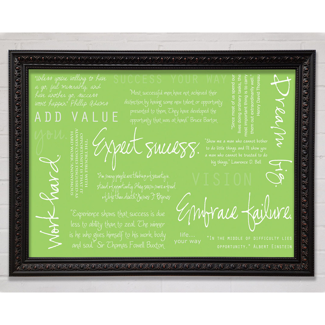 Work Hard Dream Big Expect Success Lime Green - Single Picture Frame Art Prints