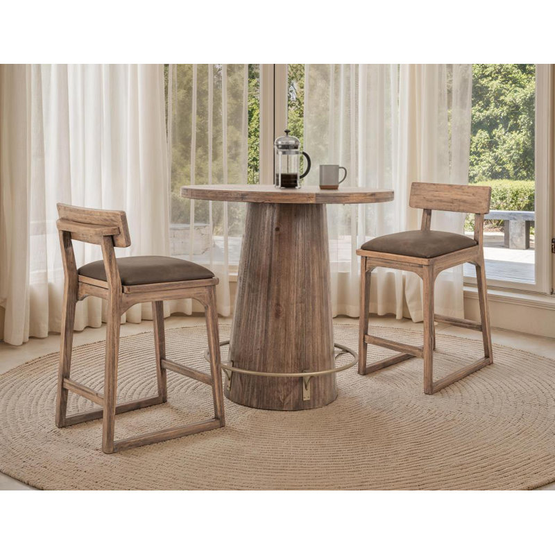 Tabouret de bar rembourré 24 po Balam, Brown Seat/Medium Brown Frame, Tabouret de comptoir (assise de 24 po de hauteur)