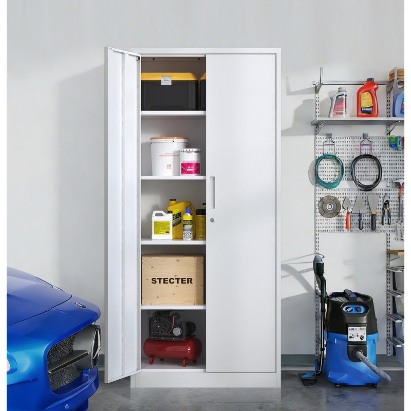 71"H Metal Garage Storage Cabinet, White Tool Steel Locking Cabinet with Doors and 4 Adjustable Shelves, Tall Cabinets for Garage Storage Systems Lockable File Cabinet for Home Office,Classroom,Pantry
