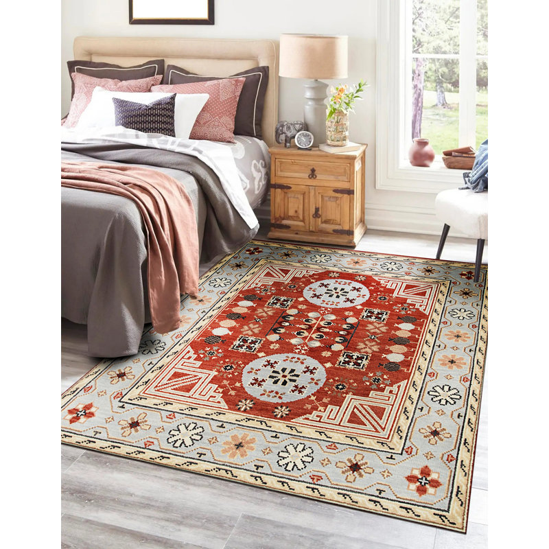 Tapis floral en laine noué à la main Talia, Rectangulaire 8 pi x 10 pi