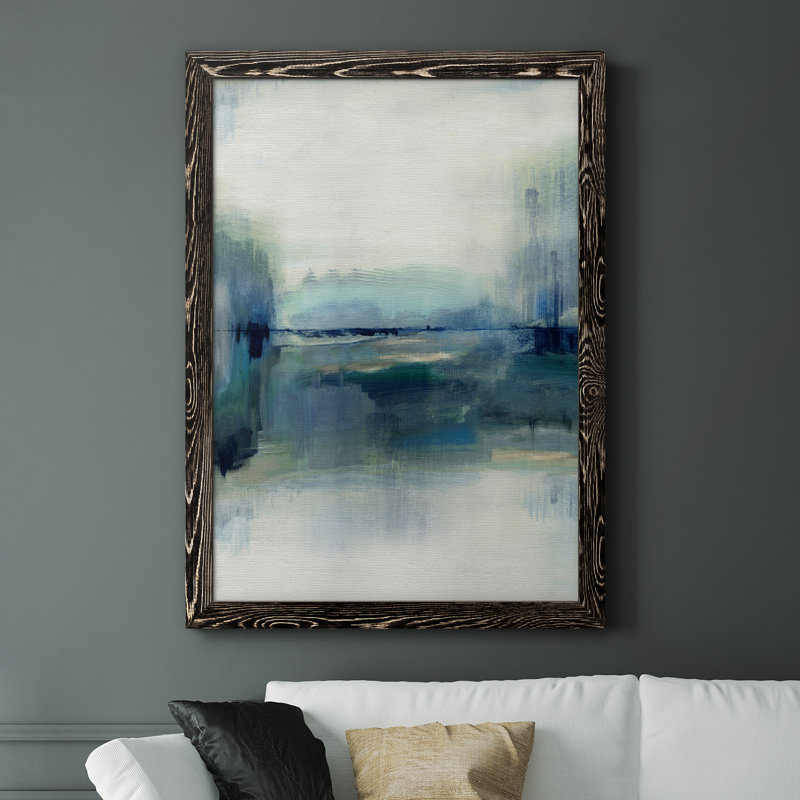 Indigo Meadow - peinture sur toile encadrée, H 44 po x l 31 po x P 1 po, Toile avec cadre noir