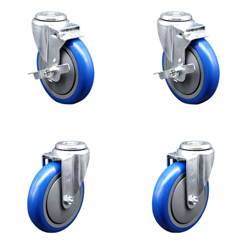 Ensemble de roulettes pivotantes en acier inoxydable, Bleu
