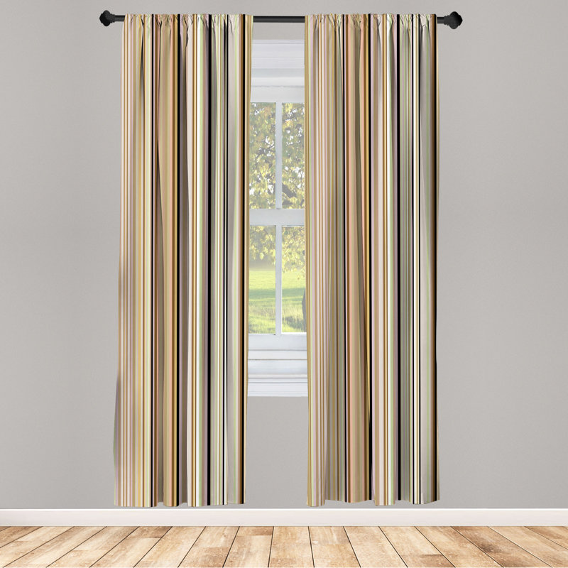 Microfiber Striped Semi-Sheer Rod Pocket Curtain Panels, 28" W x 84" L, Champagne/Gray