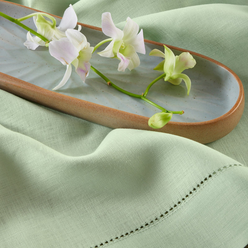 100% Pure Linen Hemstitch Dinner Napkins - Classic Hemstitch, Light Green
