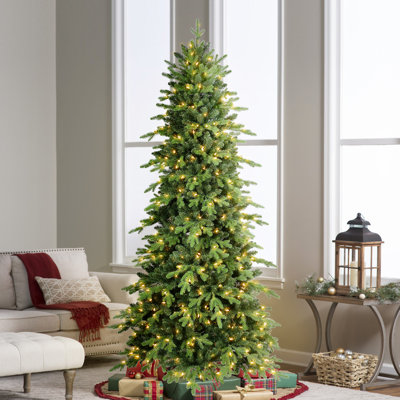 Pre-Lit Christmas Tree with Warm White Lights, Realistic Artificial Xmas Trees with Premium PVC and PE Branches for Home Office Shops