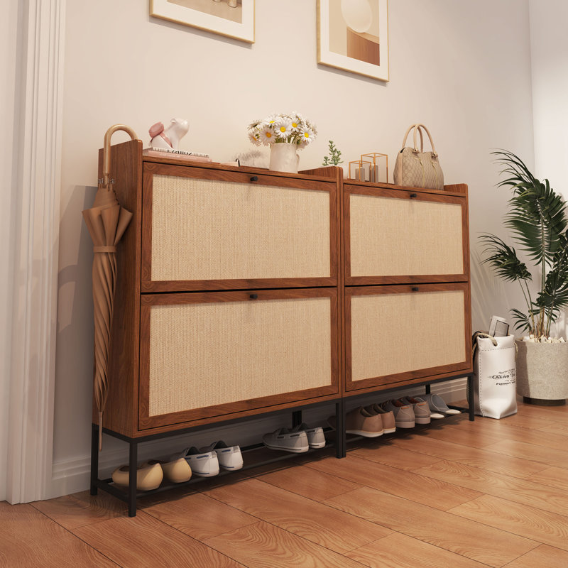 Flip Down Shoe Storage, Brown Wood, 39.37"H x 31.5"W x 9.25"D