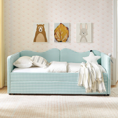 Lit de jour moderne, lit de jour rembourré équipé d'une base de lit gigogne escamotable et d'une poche de rangement latérale, canapé-lit multifonctionnel pour chambre à coucher et chambre d'amis