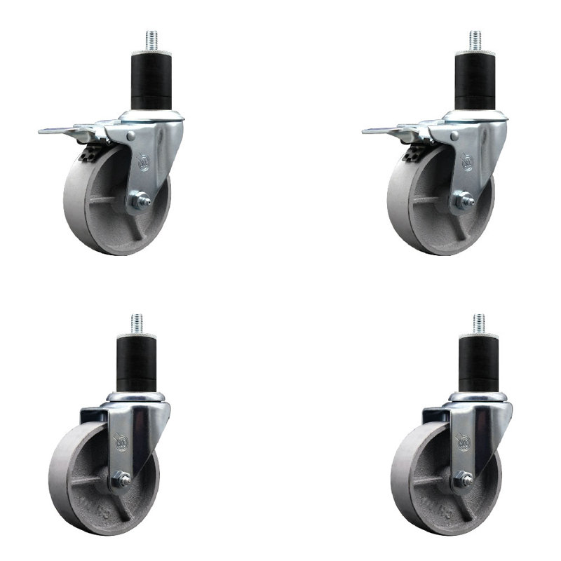 Ensemble de roulettes extensibles semi-pivotantes à 2 tiges, 4 po x 1-3 / 4 po