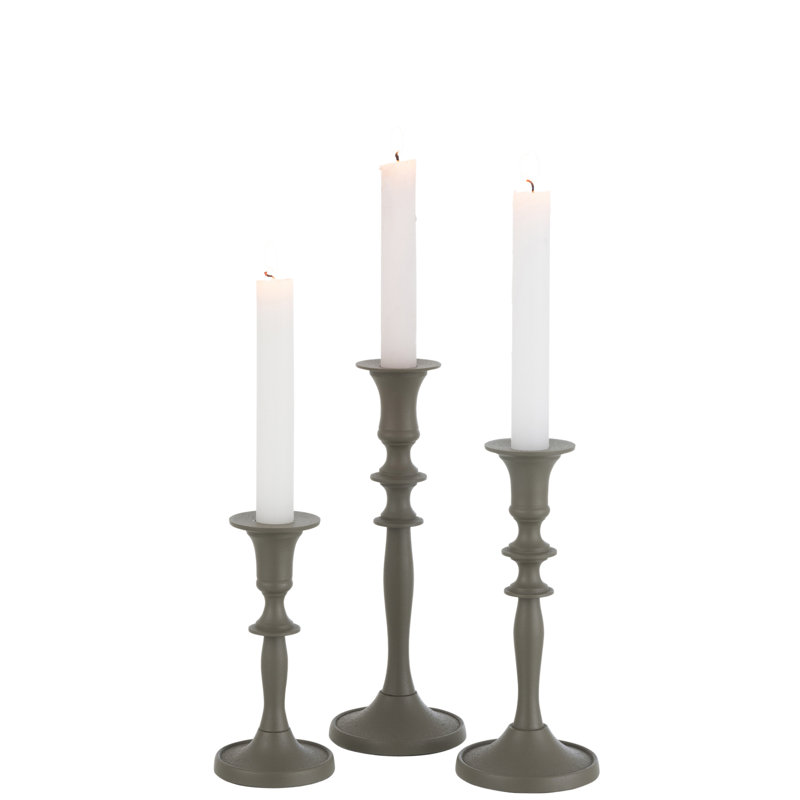 Cozy 3 Piece Aluminum Tabletop Candlestick Set, Green