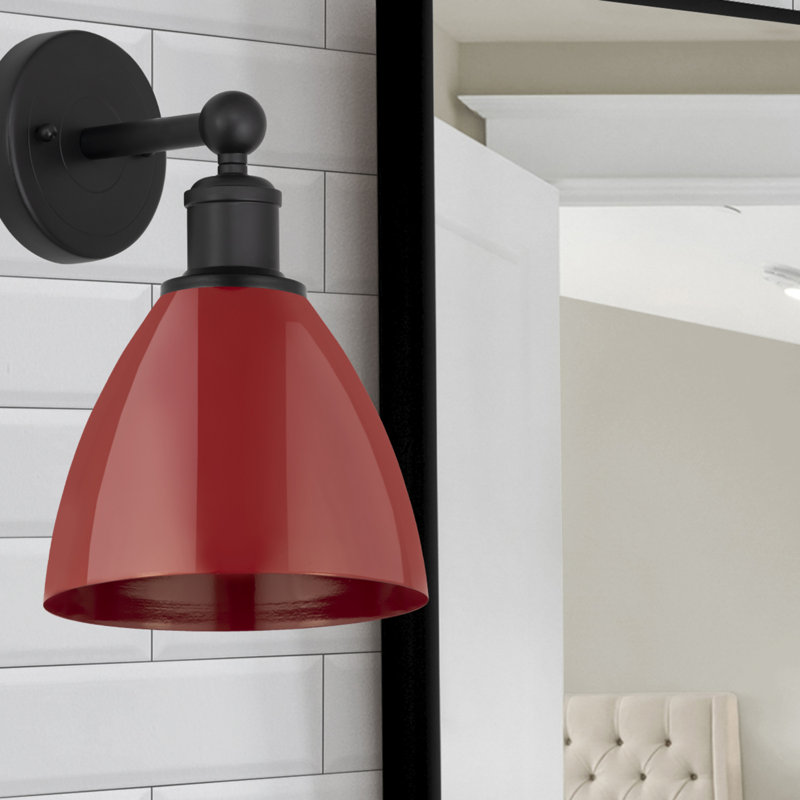 Plymouth Dome Armed Sconce, Matte Black, Red